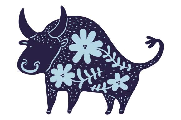 Download Floral Patterned Bull Decorative Silhoue - Premium Resources
