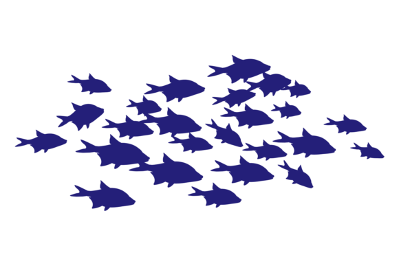 Download Swimming Fish Shoal. Blue Animal Silhoue - Premium Bundle