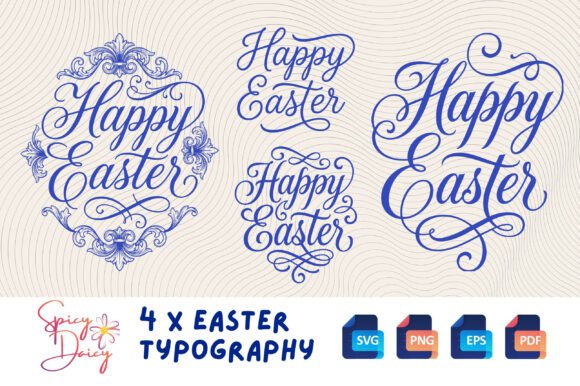Download Happy Easter Typography X 4 SVG PNG Set - Typography Collection
